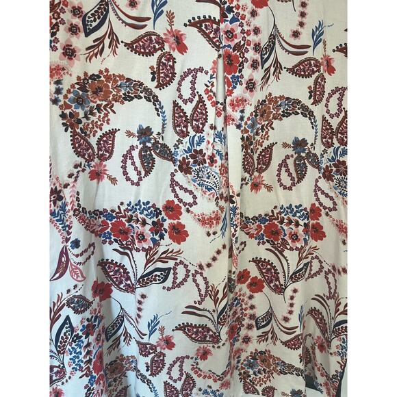 Andree By UNIT Blue Red Embroidered Top Roll Tab Sleeve Boho Western sz. M - Picture 6 of 7